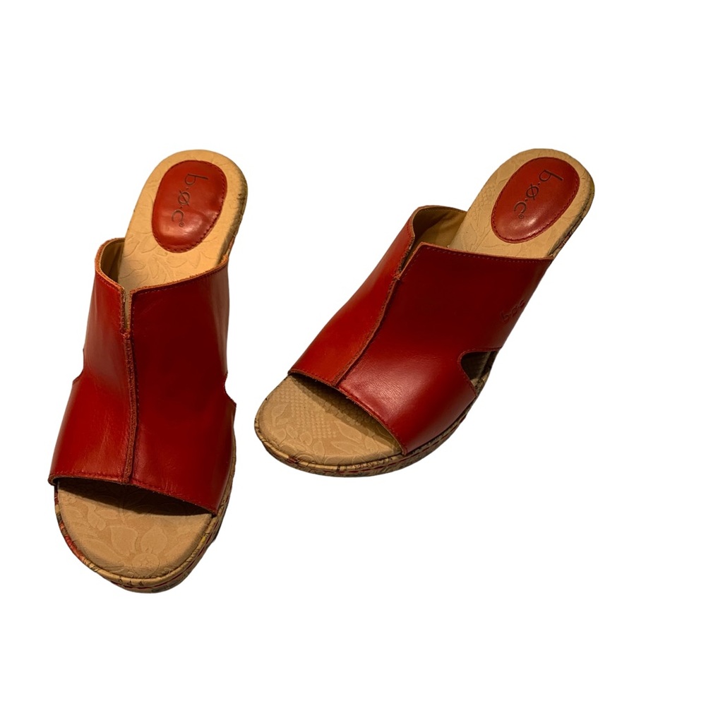 B.O.C Born Red Leather Cork Floral Wedge Sandals Womens Size 7M